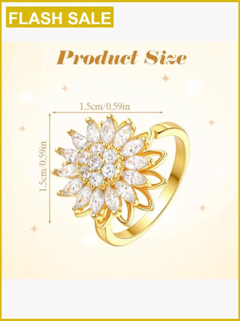 Adjustable Spinner Fidget Ring for Anxiety Relief, Gold CZ Ring